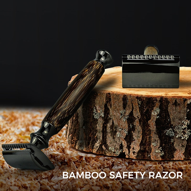 HAWARD Matte Black Safety Razor Fits All Double Edge Razor Blades Eco Friendly Shaving Razor,Made Of Bamboo&Copper,Zero Waste