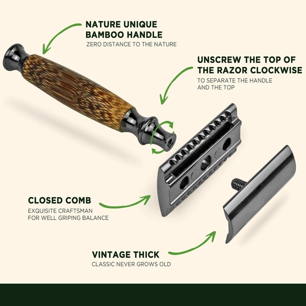 HAWARD Matte Black Safety Razor Fits All Double Edge Razor Blades Eco Friendly Shaving Razor,Made Of Bamboo&Copper,Zero Waste