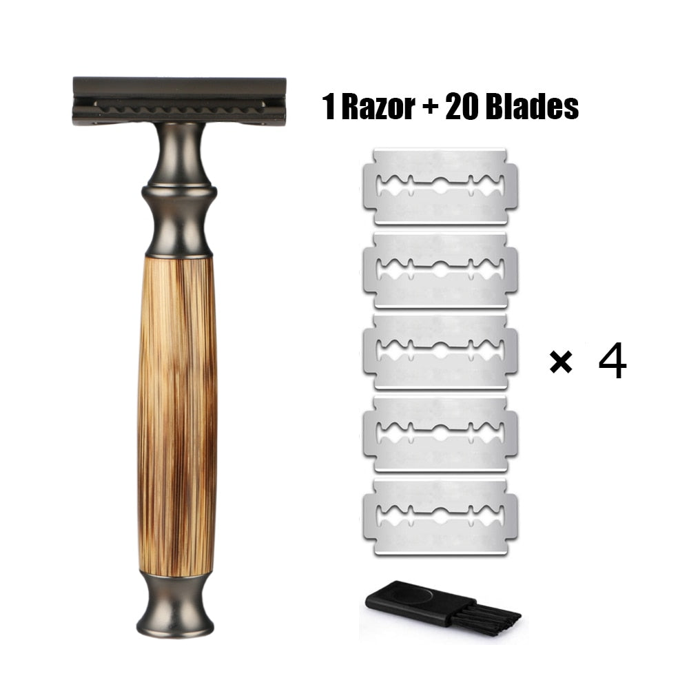 HAWARD Matte Black Safety Razor Fits All Double Edge Razor Blades Eco Friendly Shaving Razor,Made Of Bamboo&Copper,Zero Waste