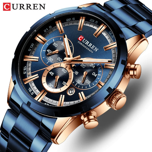 Men Watch Top Brand Luxury Sports Quartz Mens Watches Full Steel Waterproof Chronograph Wristwatch Men Relogio Masculino